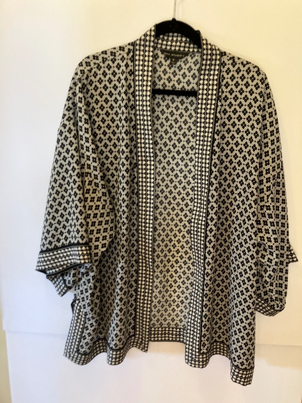 Max Studio + Black White Geometric Print Kimono Cardigan 1X
